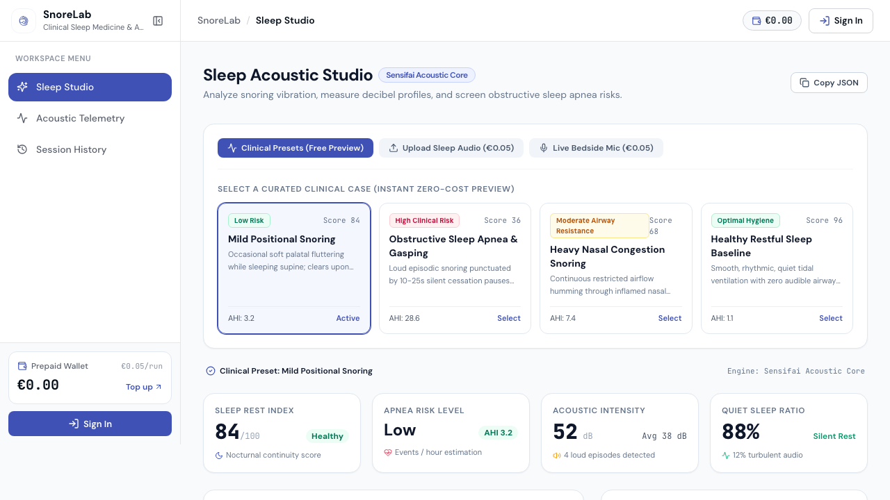SnoreLab Live Workspace Interface